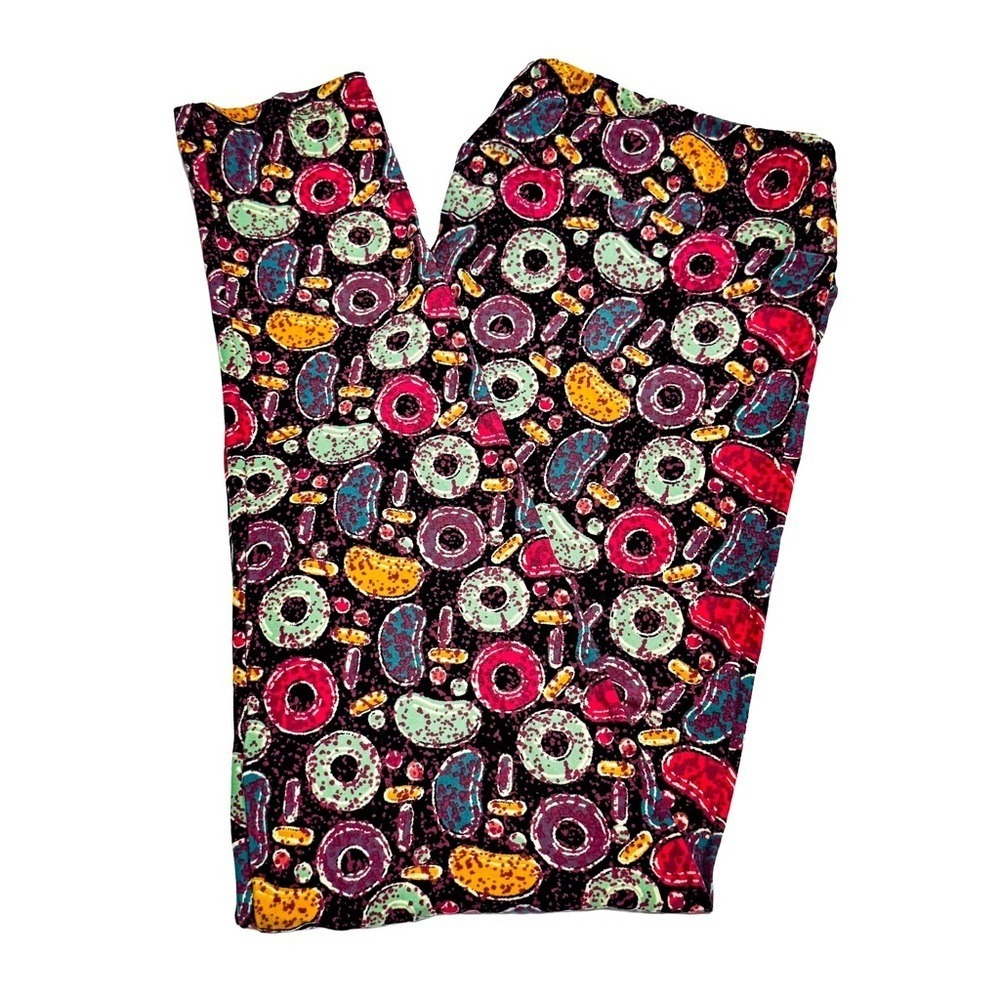 LuLaRoe Leggings TC Fits L XL‎ Candy Donut Jelly Bean Colorful Black Pink NWOT - Picture 2 of 6